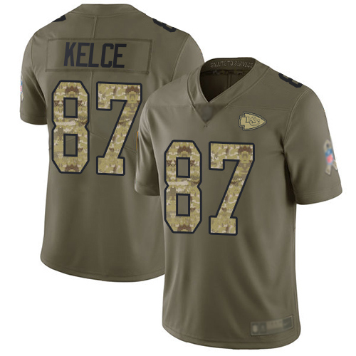 Men Kansas City Chiefs #87 Kelce Travis Limited Olive Camo 2017 Salute to Service Football Nike NFL Jersey->kansas city chiefs->NFL Jersey